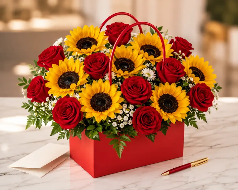 Bolso de rosas y girasoles